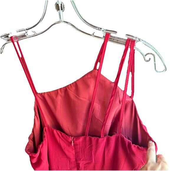 Red Asymmetrical Strapy Dress Women's Size Large Lined Side Slits Midi NWOT - Picture 4 of 7